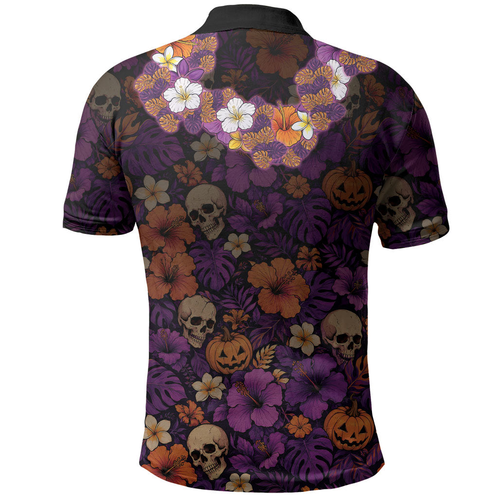 Hawaii Halloween Polo Shirt Skeleton Bones Flower Lei Tropical Floral