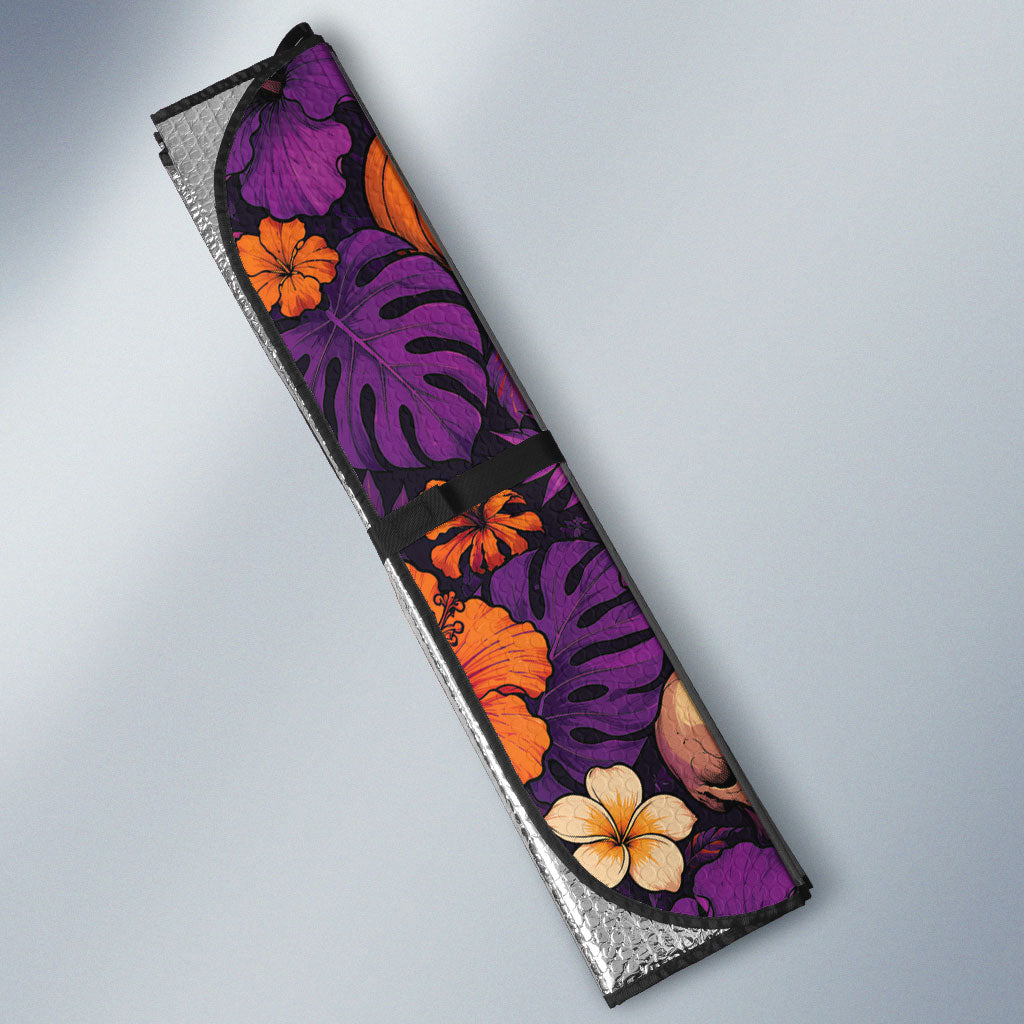 Hawaii Halloween Auto Sun Shade Skeleton Pumpkin Hawaiian Flower Tribal DT05 - Polynesian Pride