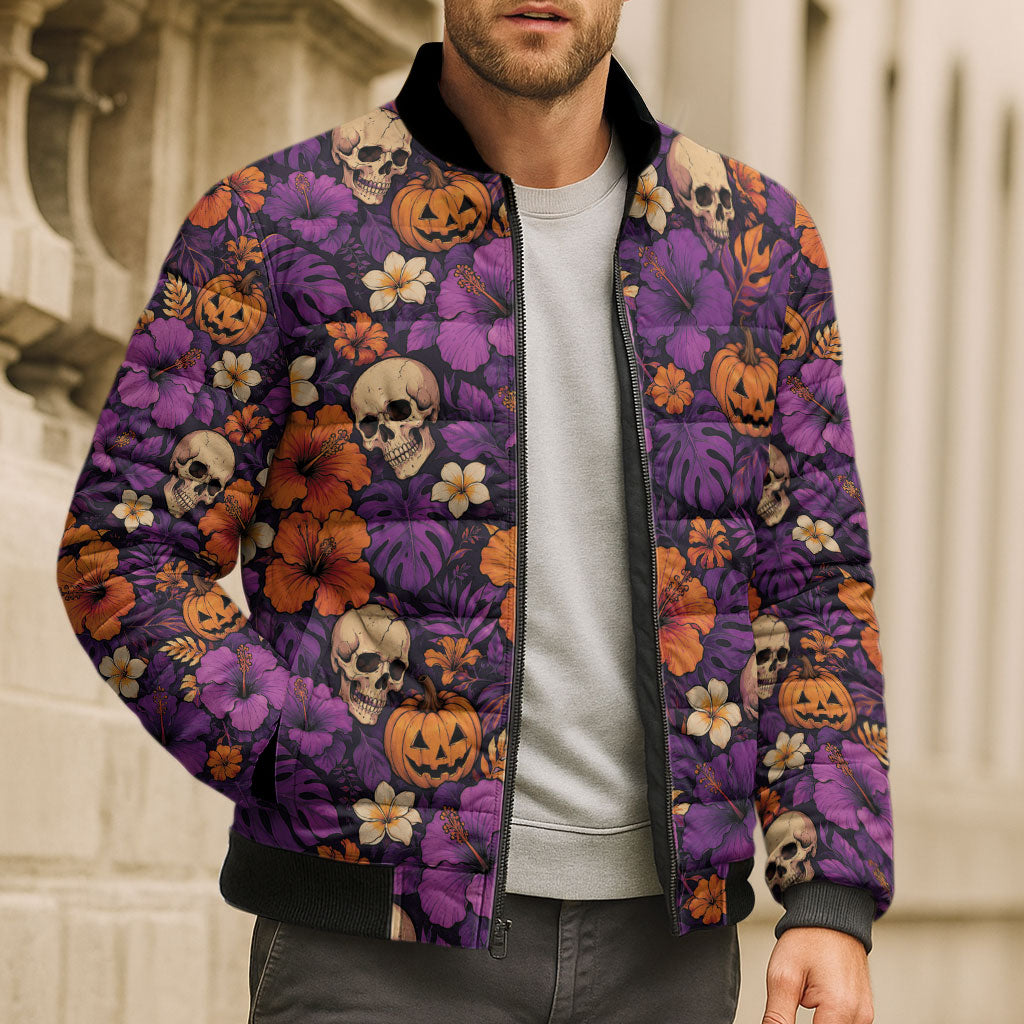 Hawaii Halloween Bomber Puffer Jacket Skeleton Pumpkin Hawaiian Flower Tribal DT05 - Polynesian Pride