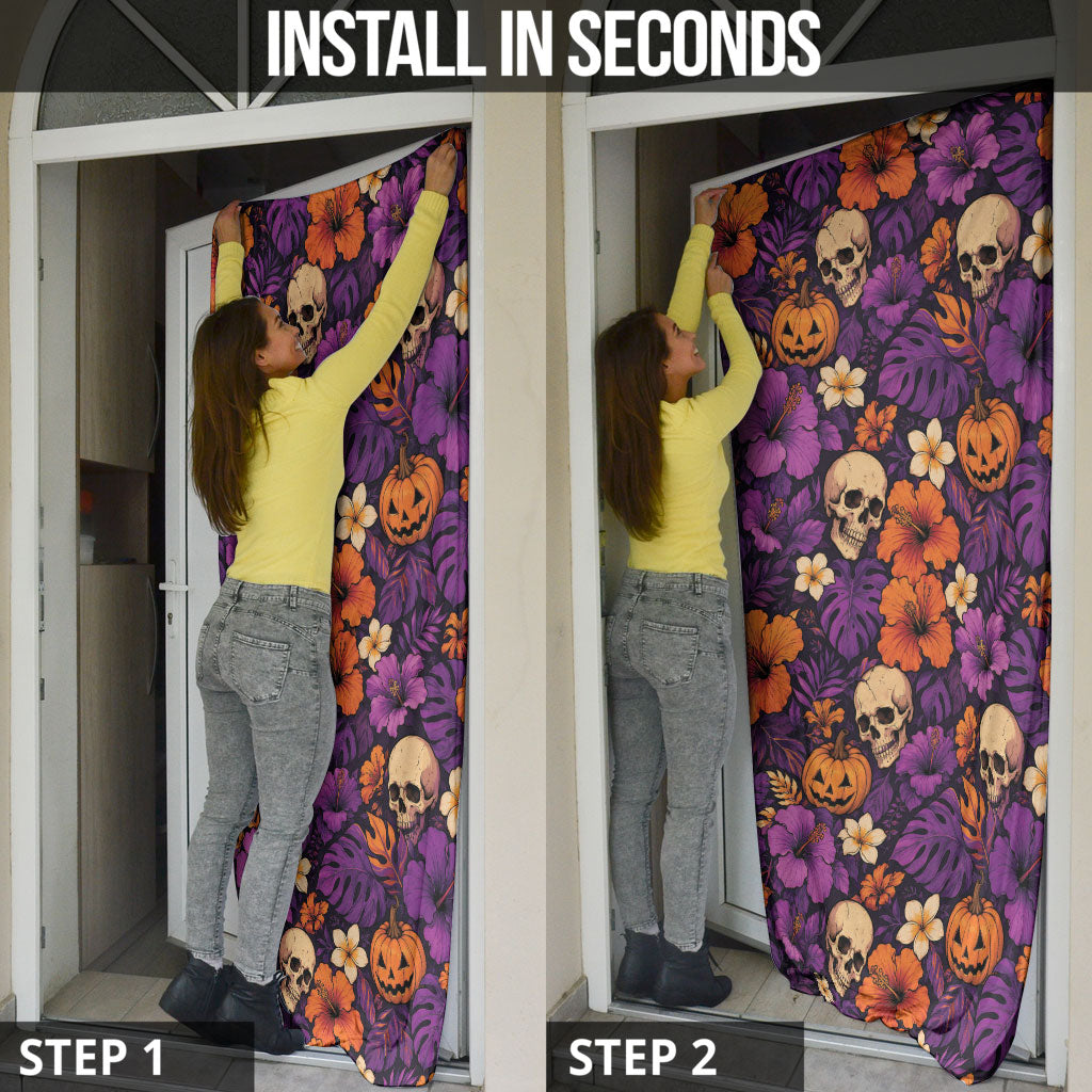 Hawaii Halloween Door Cover Skeleton Pumpkin Hawaiian Flower Tribal DT05 - Polynesian Pride