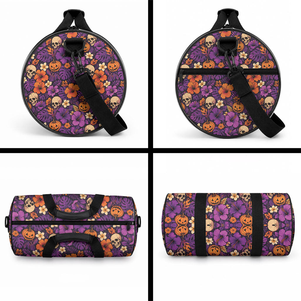 Hawaii Halloween Duffle Bag Skeleton Pumpkin Hawaiian Flower Tribal