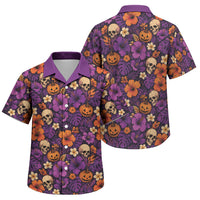Hawaii Halloween Family Matching Mermaid Dress and Hawaiian Shirt Skeleton Pumpkin Hawaiian Flower Tribal DT05 Son's Shirt Purple - Polynesian Pride
