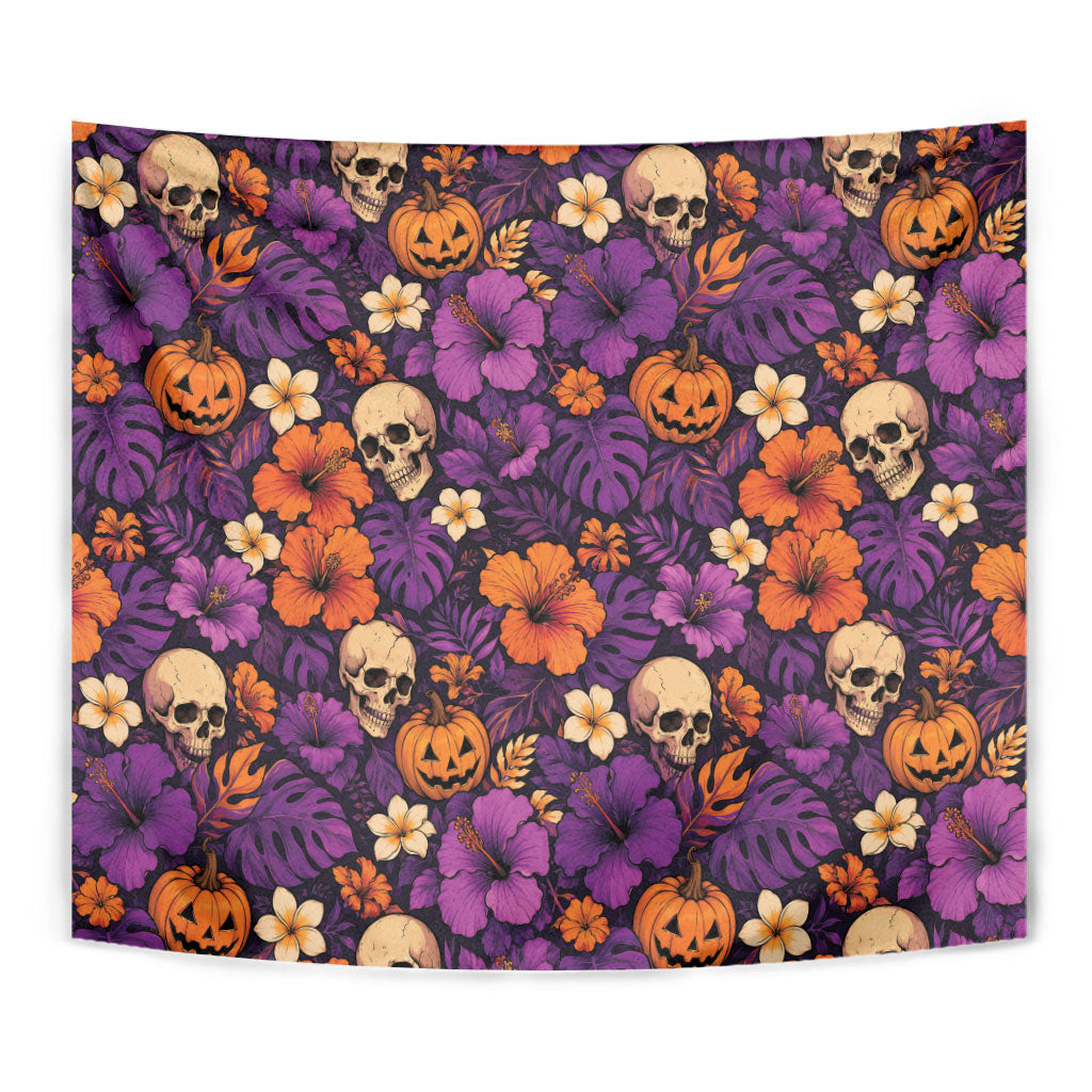 Hawaii Halloween Tapestry Skeleton Pumpkin Hawaiian Flower Tribal DT05 - Polynesian Pride