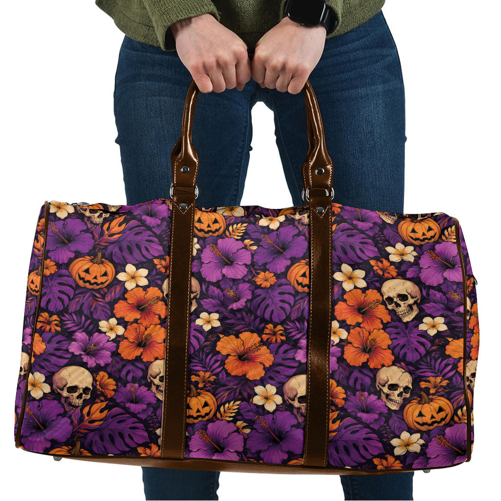 Hawaii Halloween Travel Bag Skeleton Pumpkin Hawaiian Flower Tribal DT05 Purple - Polynesian Pride