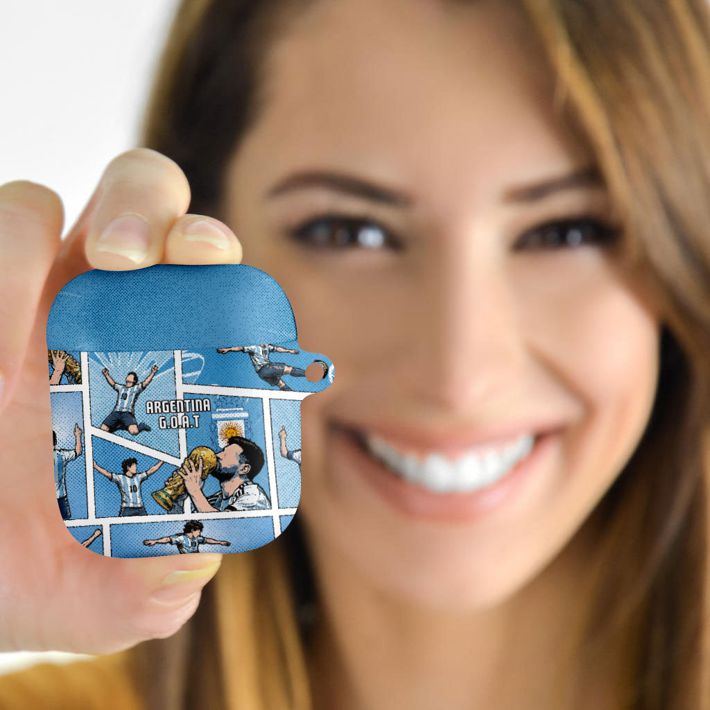 Argentina Football AirPods Case Goat Comic Style Sun Of May