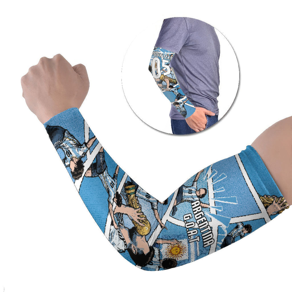 Custom Argentina Football Arm Sleeves Goat Comic Style Sun Of May