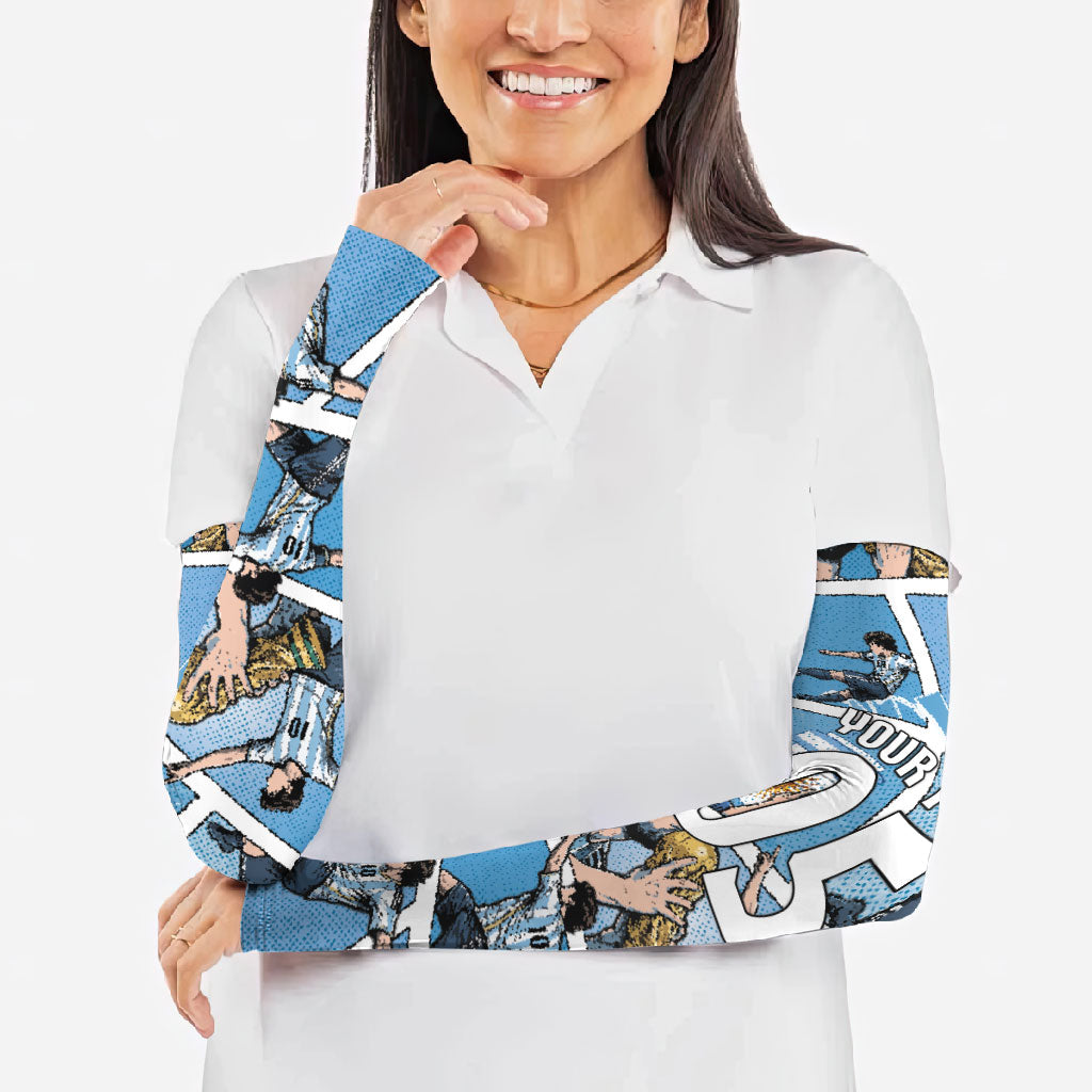 Custom Argentina Football Arm Sleeves Goat Comic Style Sun Of May