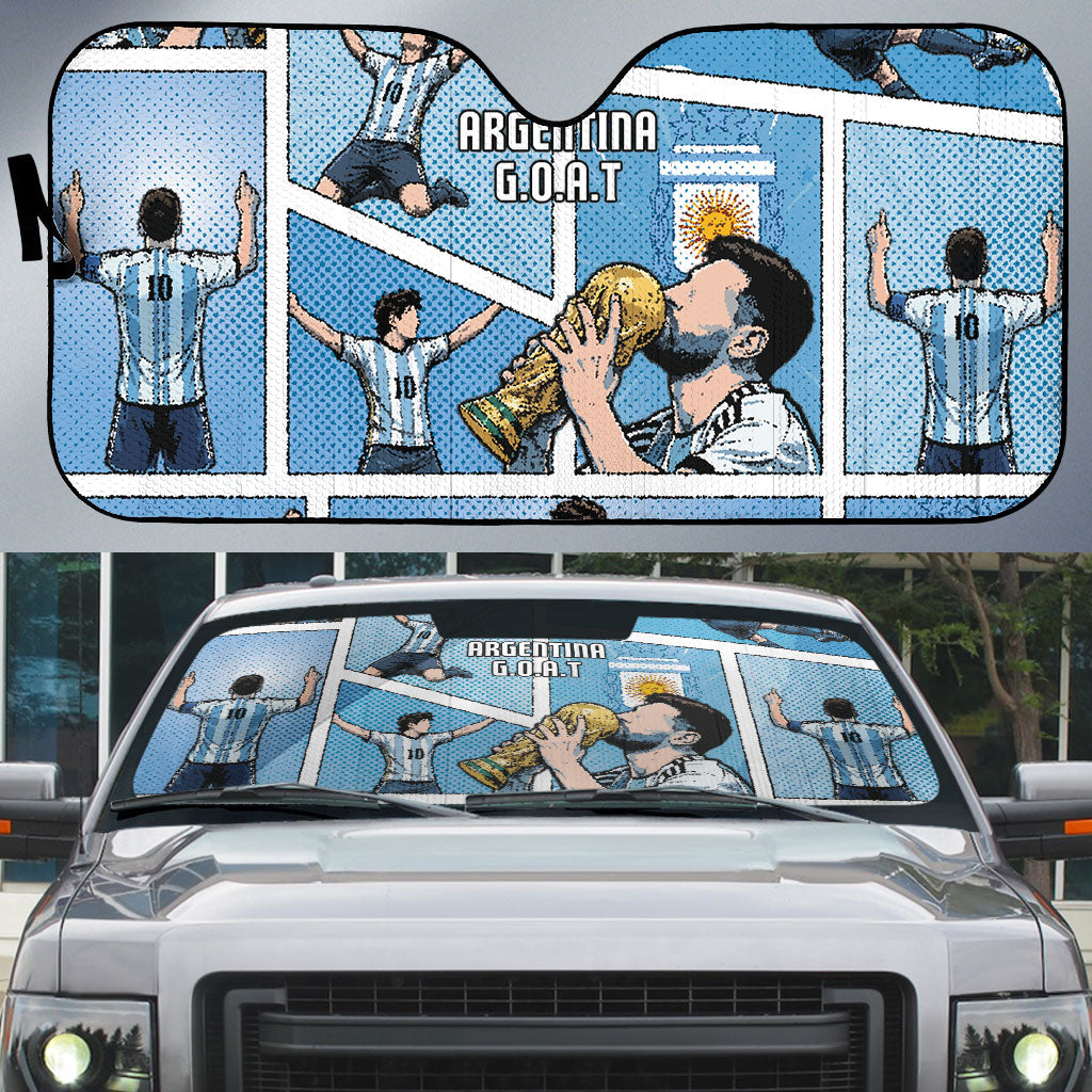 Argentina Football Auto Sun Shade Goat Comic Style Sun Of May