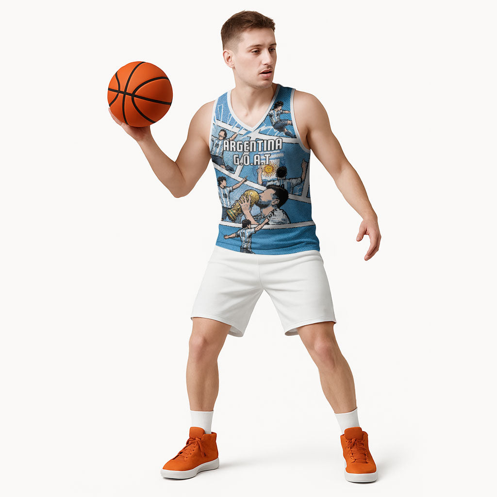 Custom Argentina Football Basketball Jersey Goat Comic Style Sun Of May