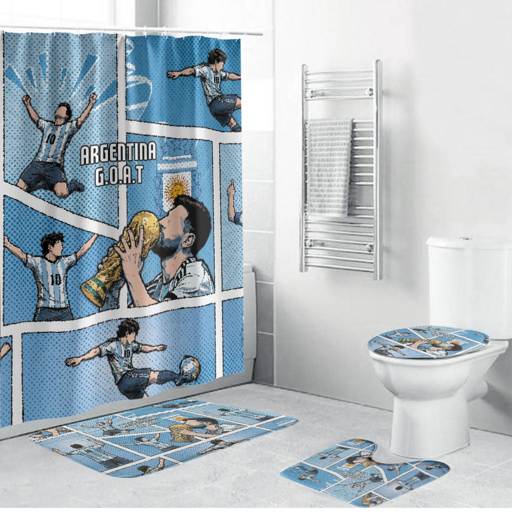 Argentina Football Bathroom Set Goat Comic Style Sun Of May