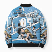 Custom Argentina Football Bomber Puffer Jacket Goat Comic Style Sun Of May