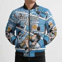 Custom Argentina Football Bomber Puffer Jacket Goat Comic Style Sun Of May