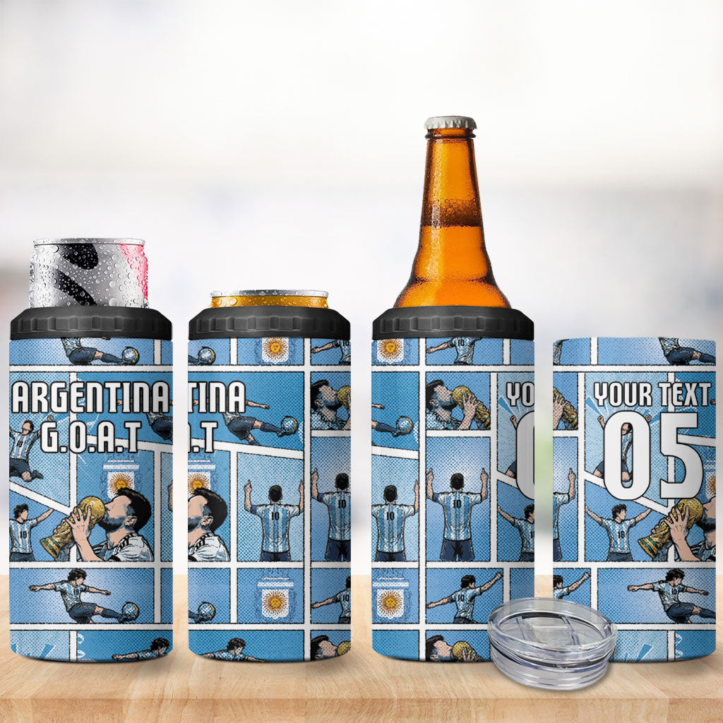 Custom Argentina Football 4 in 1 Can Cooler Tumbler Goat Comic Style Sun Of May
