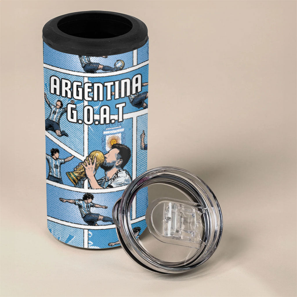 Custom Argentina Football 4 in 1 Can Cooler Tumbler Goat Comic Style Sun Of May