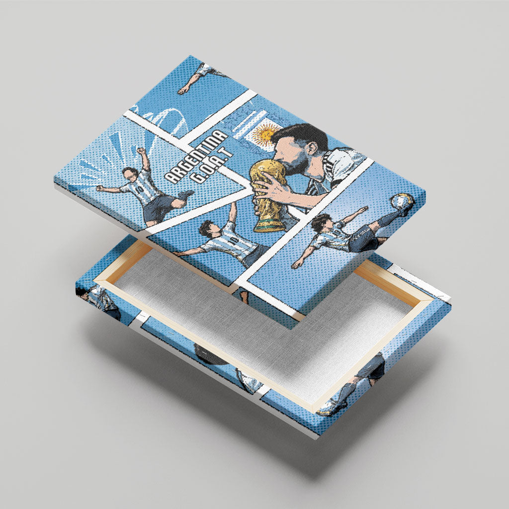 Argentina Football Canvas Wall Art Goat Comic Style Sun Of May