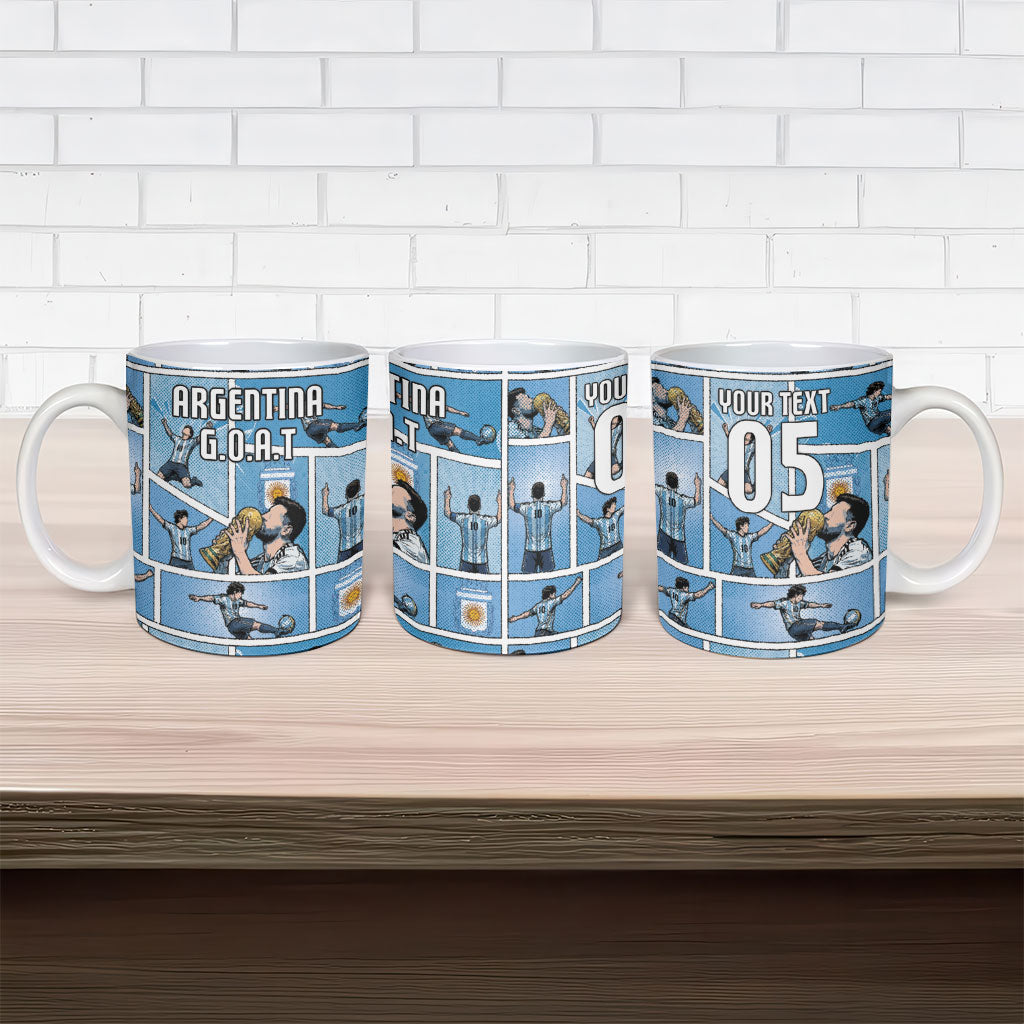 Custom Argentina Football Ceramic Mug Goat Comic Style Sun Of May