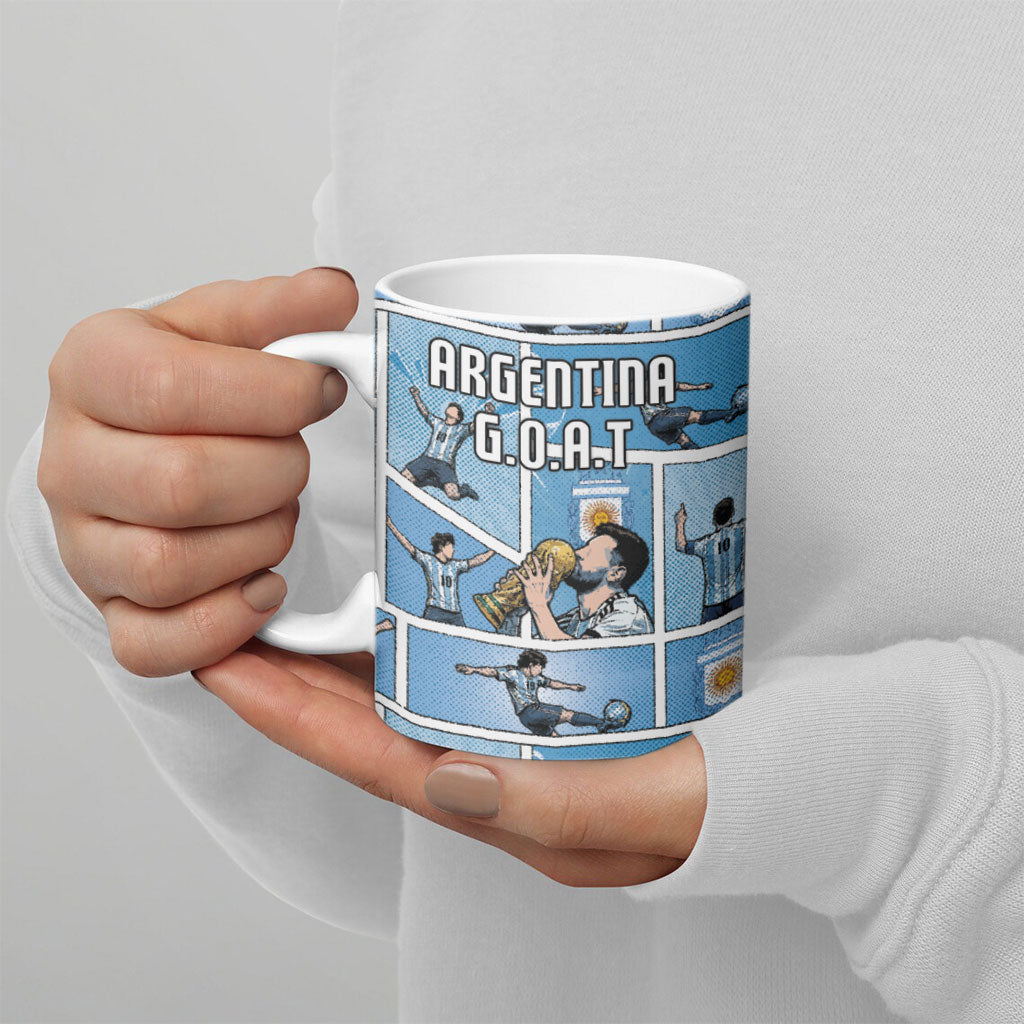 Custom Argentina Football Ceramic Mug Goat Comic Style Sun Of May