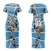 Custom Argentina Football Couples Matching Short Sleeve Bodycon Dress and Hawaiian Shirt Goat Comic Style Sun Of May