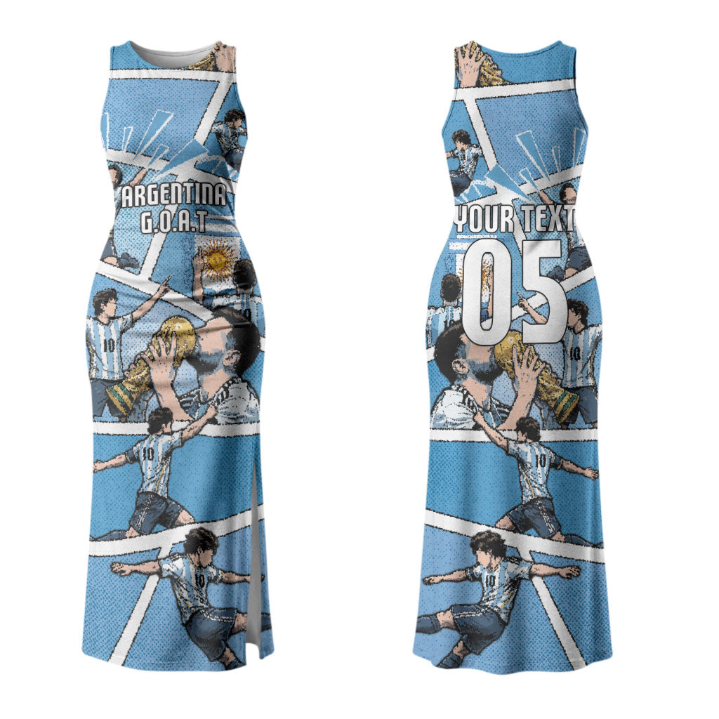 Custom Argentina Football Couples Matching Tank Maxi Dress and Hawaiian Shirt Goat Comic Style Sun Of May