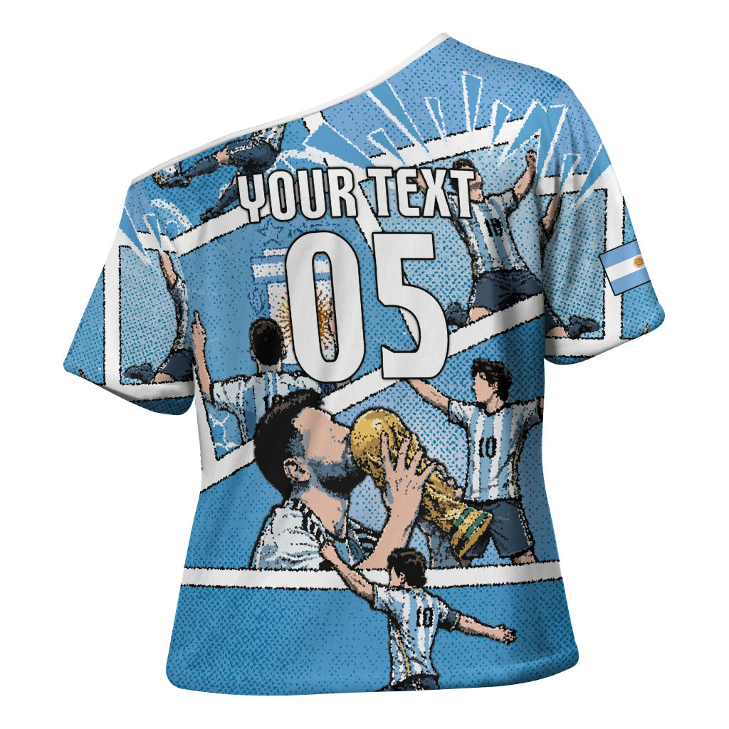 Custom Argentina Football Cross Shoulder Shirt Goat Comic Style Sun Of May