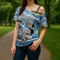 Custom Argentina Football Cross Shoulder Shirt Goat Comic Style Sun Of May