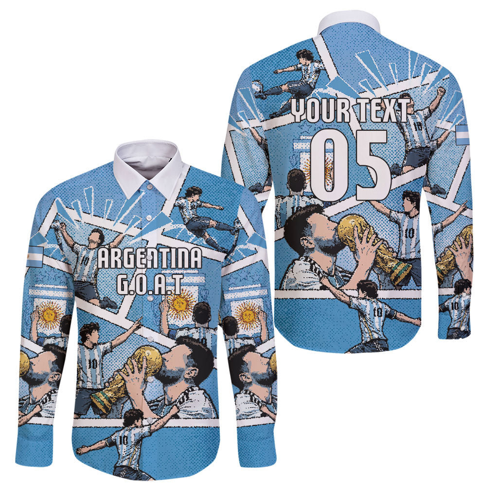 Custom Argentina Football Family Matching Long Sleeve Bodycon Dress and Hawaiian Shirt Goat Comic Style Sun Of May