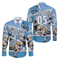 Custom Argentina Football Family Matching Long Sleeve Bodycon Dress and Hawaiian Shirt Goat Comic Style Sun Of May