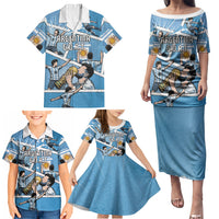 Custom Argentina Football Family Matching Puletasi and Hawaiian Shirt Goat Comic Style Sun Of May