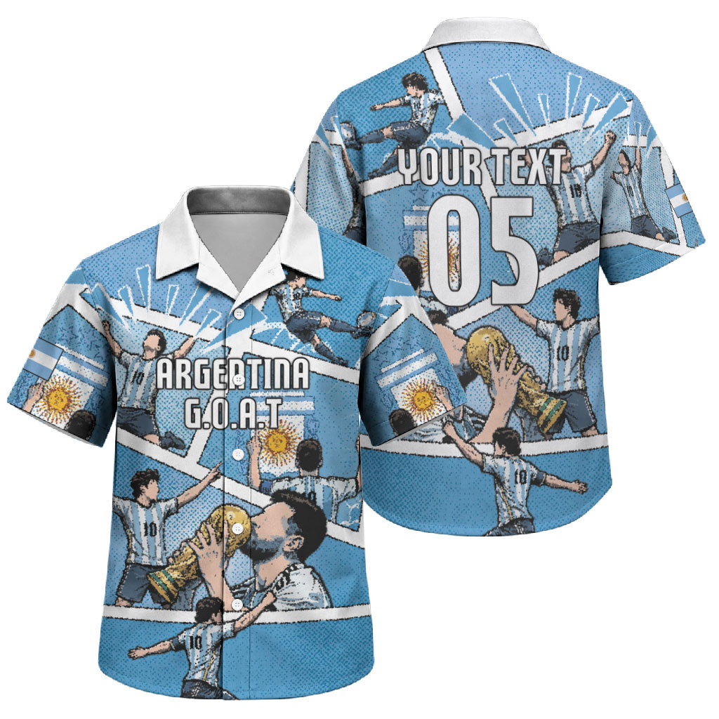 Custom Argentina Football Family Matching Puletasi and Hawaiian Shirt Goat Comic Style Sun Of May