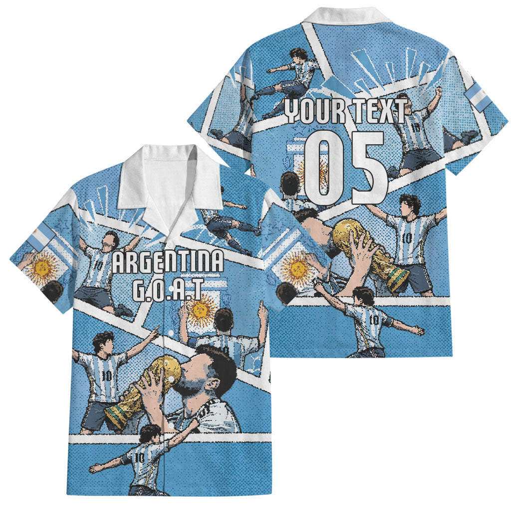 Custom Argentina Football Family Matching Short Sleeve Bodycon Dress and Hawaiian Shirt Goat Comic Style Sun Of May