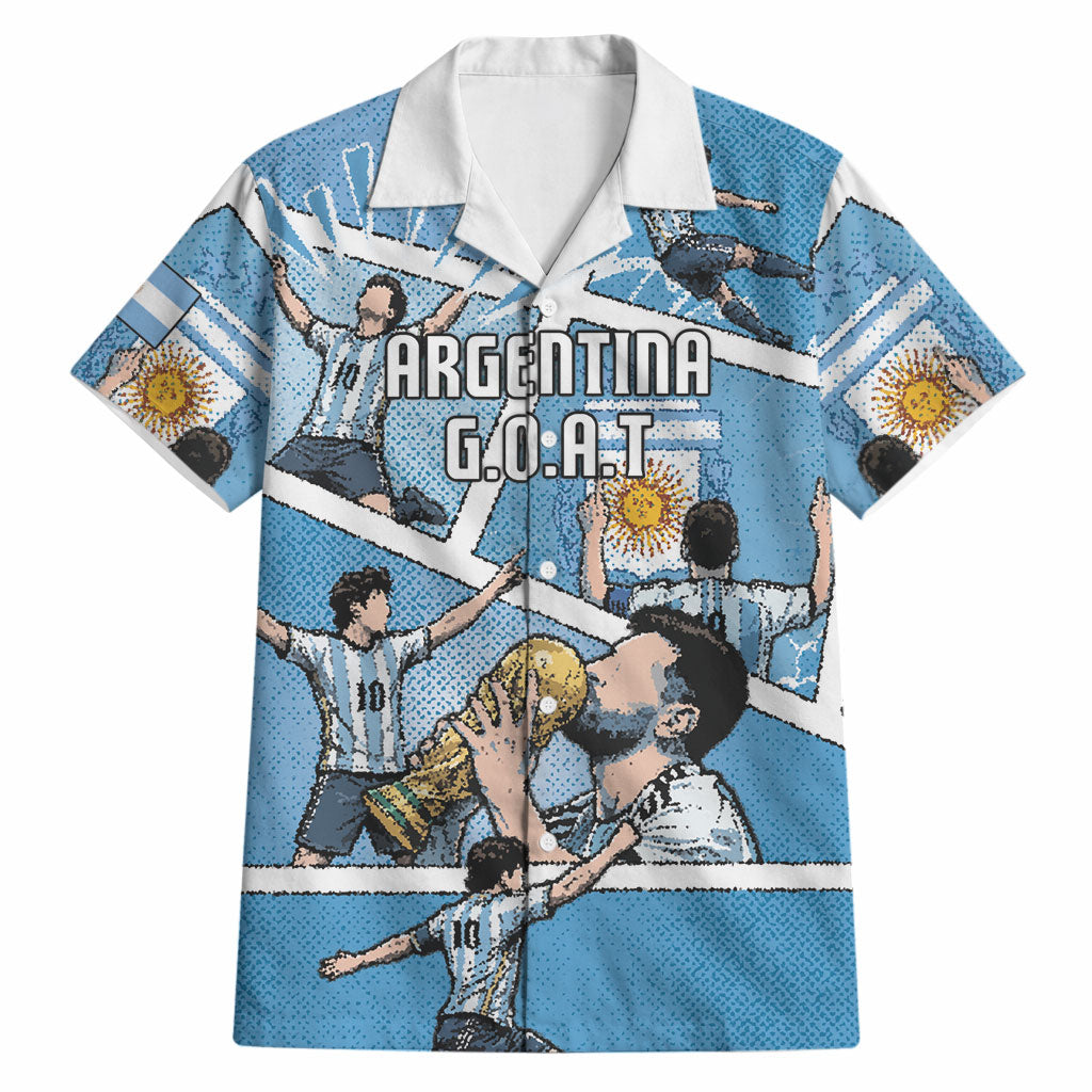 Custom Argentina Football Hawaiian Shirt Goat Comic Style Sun Of May