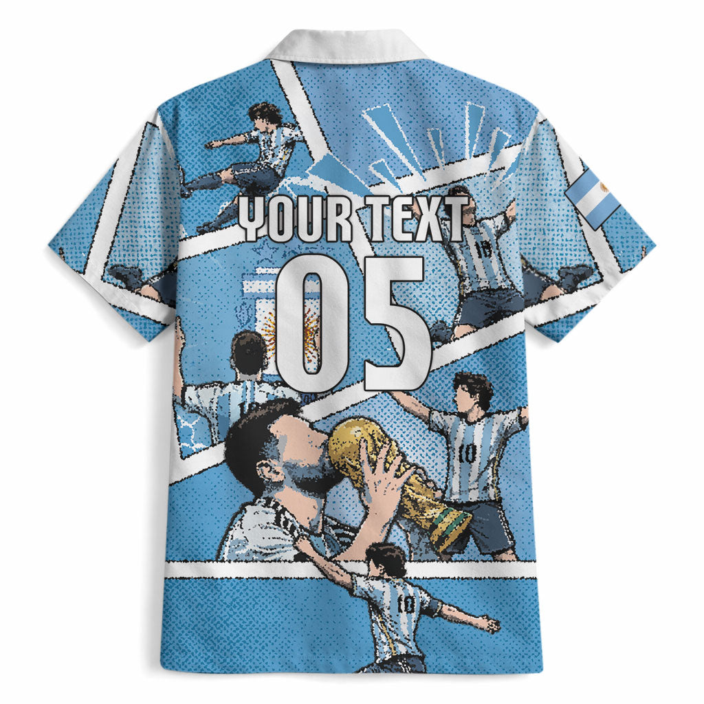 Custom Argentina Football Hawaiian Shirt Goat Comic Style Sun Of May