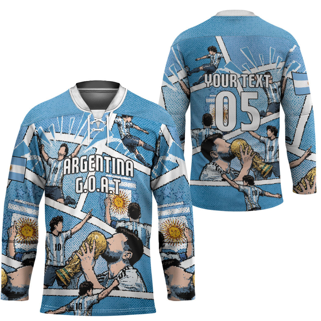 Custom Argentina Football Hockey Jersey Goat Comic Style Sun Of May
