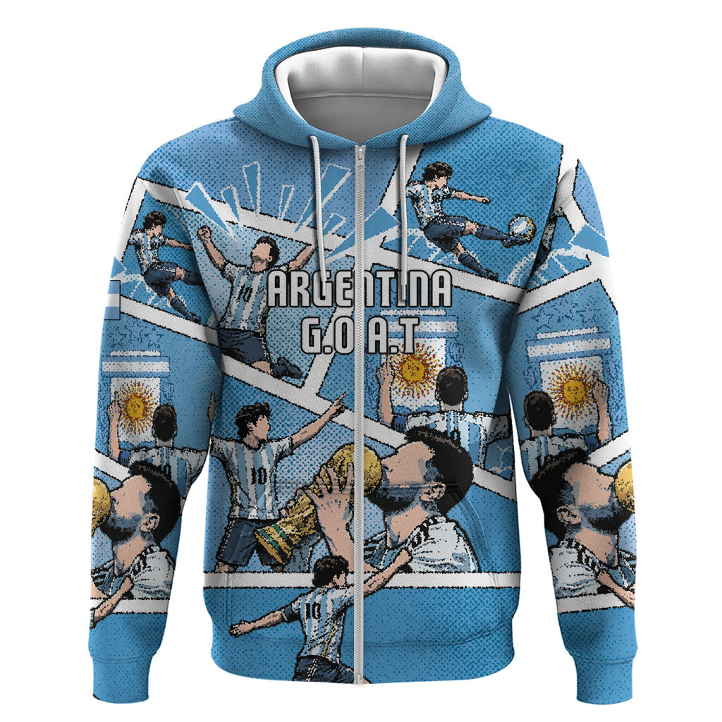 Custom Argentina Football Hoodie Goat Comic Style Sun Of May