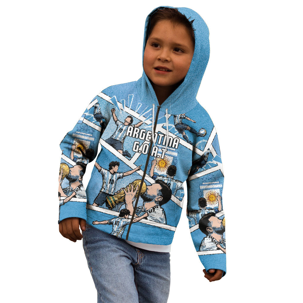 Custom Argentina Football Kid Hoodie Goat Comic Style Sun Of May