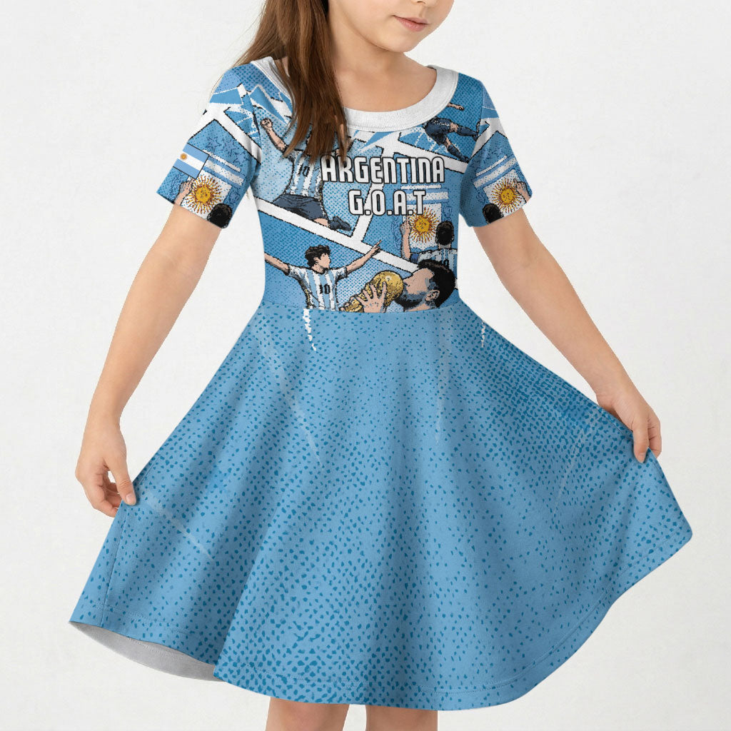 Custom Argentina Football Kid Short Sleeve Dress Goat Comic Style Sun Of May