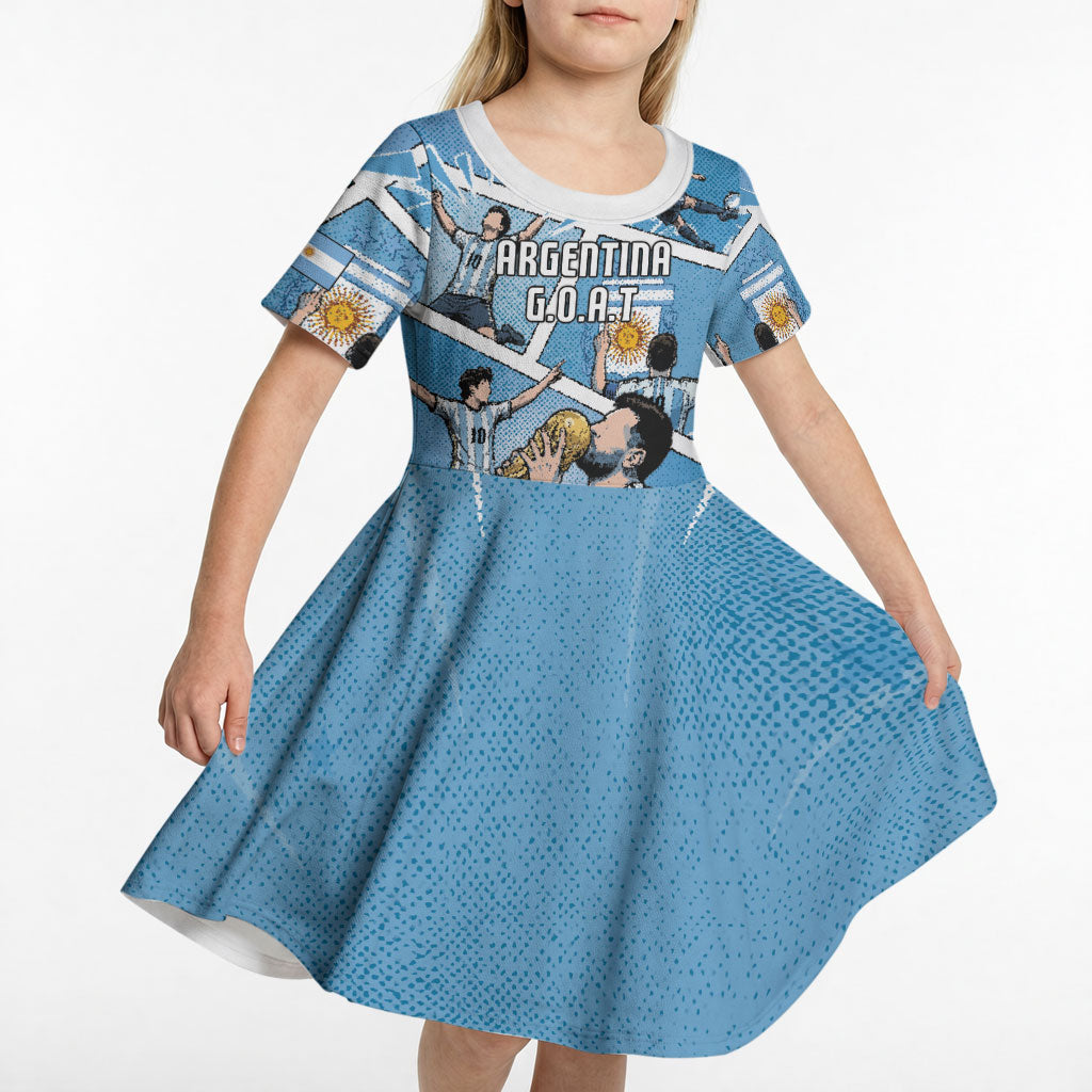 Custom Argentina Football Kid Short Sleeve Dress Goat Comic Style Sun Of May