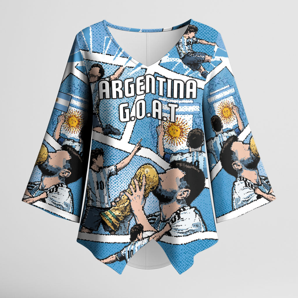 Custom Argentina Football Kimono Sleeve Blouse Goat Comic Style Sun Of May
