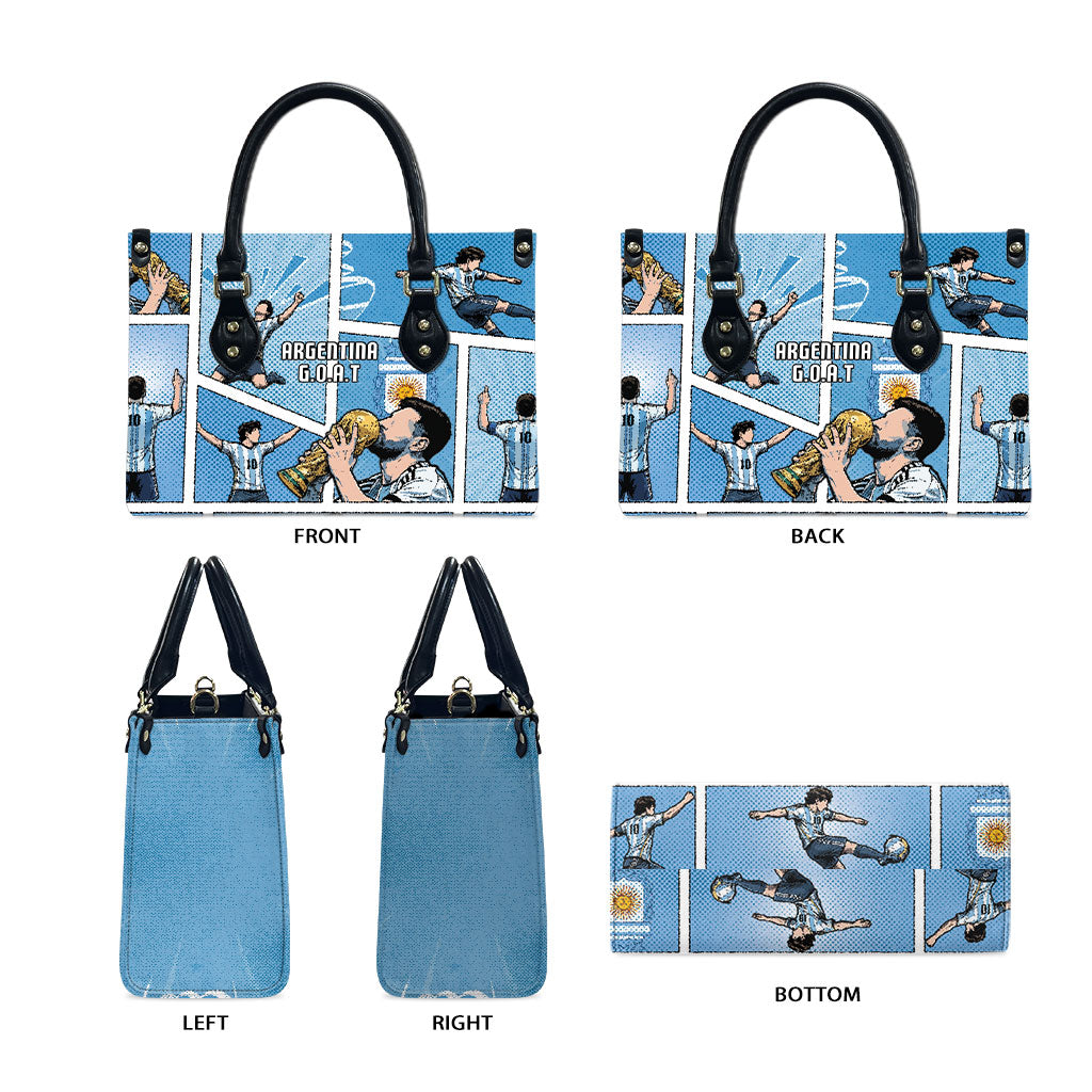 Argentina Football Leather Bag Goat Comic Style Sun Of May