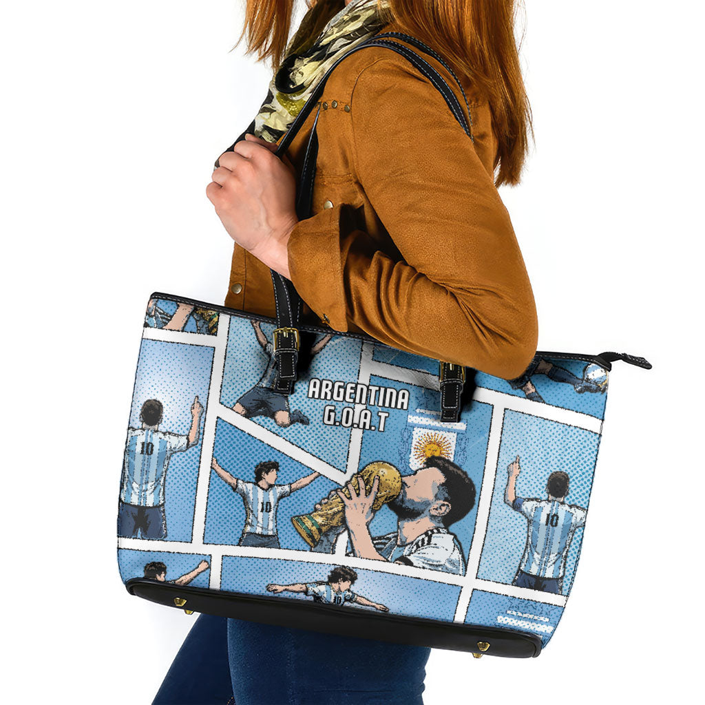 Argentina Football Leather Tote Bag Goat Comic Style Sun Of May