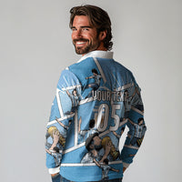 Custom Argentina Football Long Sleeve Polo Shirt Goat Comic Style Sun Of May