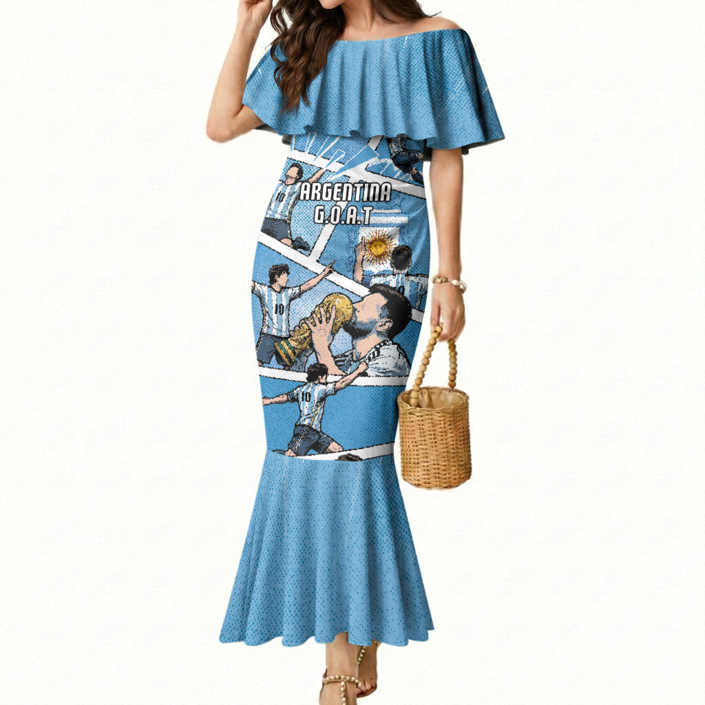 Custom Argentina Football Mermaid Dress Goat Comic Style Sun Of May