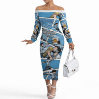 Custom Argentina Football Off The Shoulder Long Sleeve Dress Goat Comic Style Sun Of May