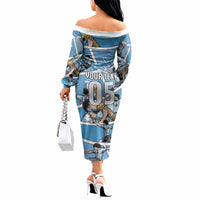 Custom Argentina Football Off The Shoulder Long Sleeve Dress Goat Comic Style Sun Of May