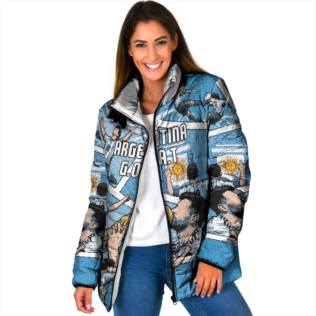 Custom Argentina Football Padded Jacket Goat Comic Style Sun Of May