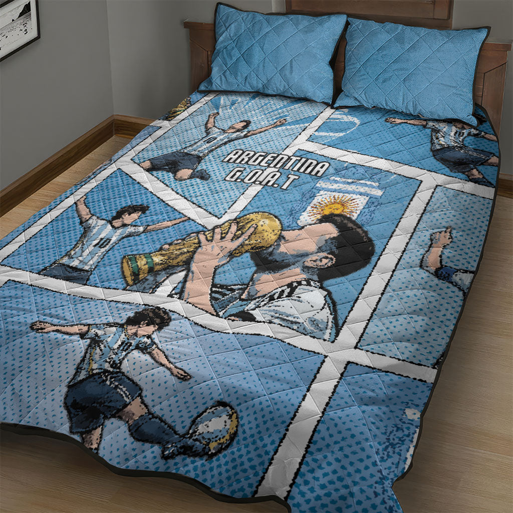 Argentina Football Quilt Bed Set Goat Comic Style Sun Of May