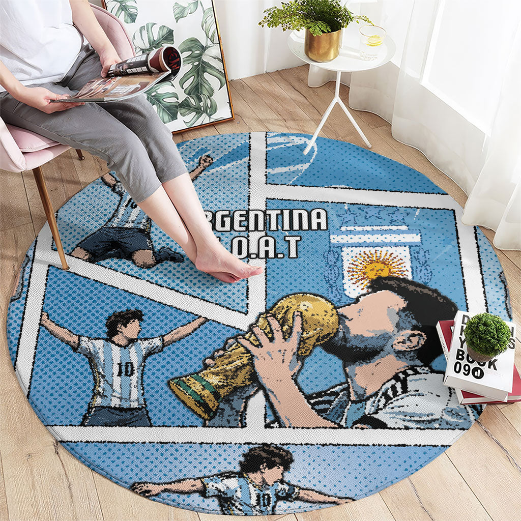 Argentina Football Round Carpet Goat Comic Style Sun Of May