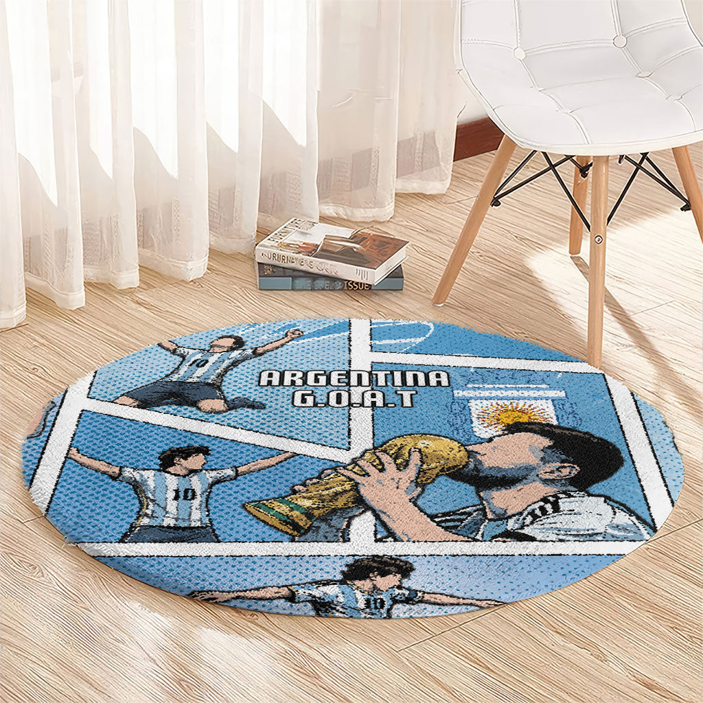 Argentina Football Round Carpet Goat Comic Style Sun Of May
