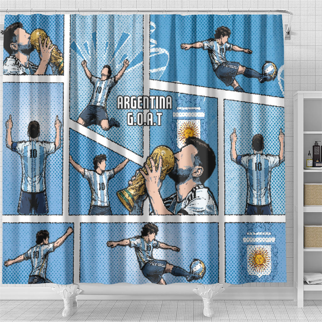 Argentina Football Shower Curtain Goat Comic Style Sun Of May