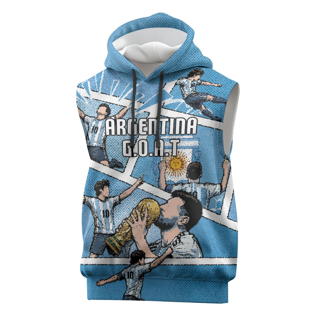 Custom Argentina Football Sleeveless Hoodie Goat Comic Style Sun Of May